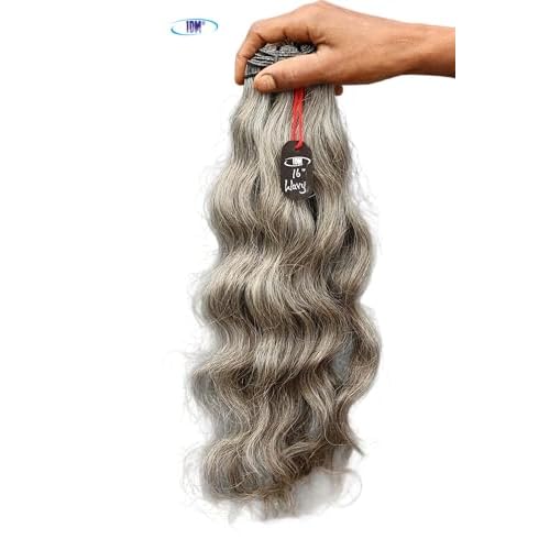 Salt & Pepper Wavy Natural Gray Indian Raw Hair Extension (16" Wavy One Bundle)