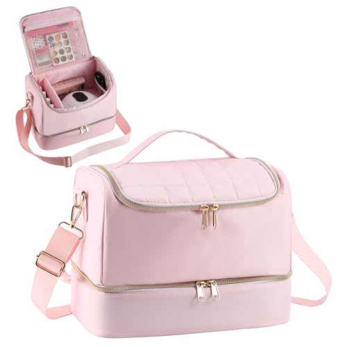 Nail Polish Organizer Case,Nail Storage Organizer Holds Nail Lamp & 50 Bottles Nail Polish,Nail Tech Travel Case,Waterproof Nail Kit Organizer Bag Fits Nail Supplies & Manicure Tools (Pink)