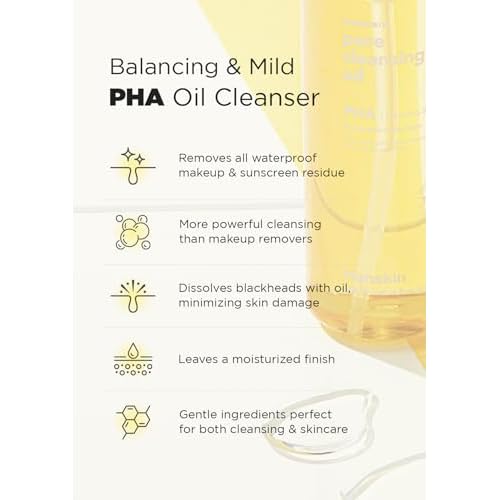 Hanskin Pore Cleansing Oil, Oil Cleanser for Face, Makeup Blackhead Sebum Remover, Korean Deep Pore Cleanser for Sensitive Skin [PHA] (10.14 oz)