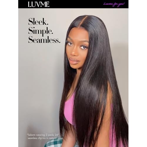 LUVME Silky Straight Seamless 110g 7Pcs Clip in Hair Extensions Full Max with 20inch Remy Human Hair Extensions, Natural Black 100% Real Soft Human Hair