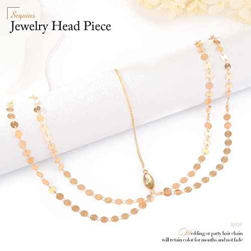 Yean Gold Sequins Head Chain Bohemian Hair Jewelry Headpiece Forehead Band Festival Headband Accessories for Women