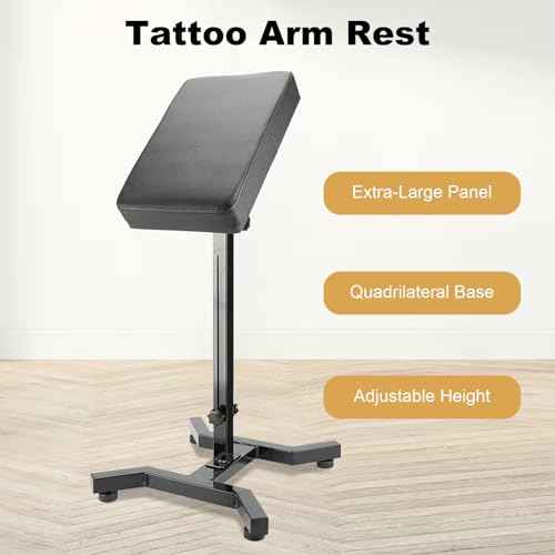 WZPB Tattoo Armrest Stand, Tattoo Arm Rest Stand Adjustable, Tiltable Thickened Black Leather Cushion, Stable Four Corner Base, Portable Tattoo Armrest for Studio Salon Tattoo