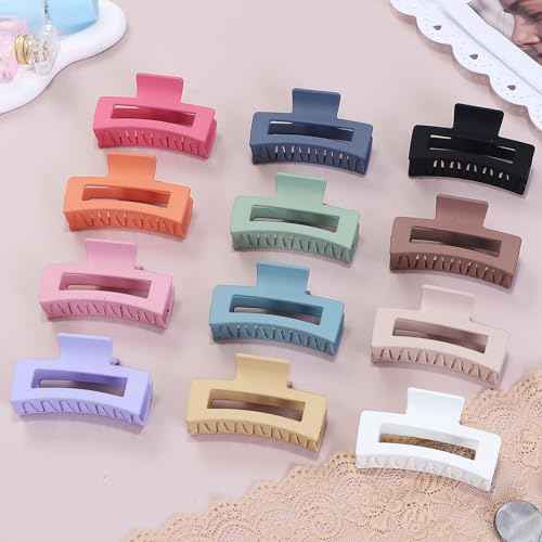 12 Pcs Medium Hair Clips, 3.5 Inch, Colorful - Hair Clips for Thick and Thin Hair, Square Claw Clips, Jaw Clips, Bulk Hair Accessories for Women and Girls