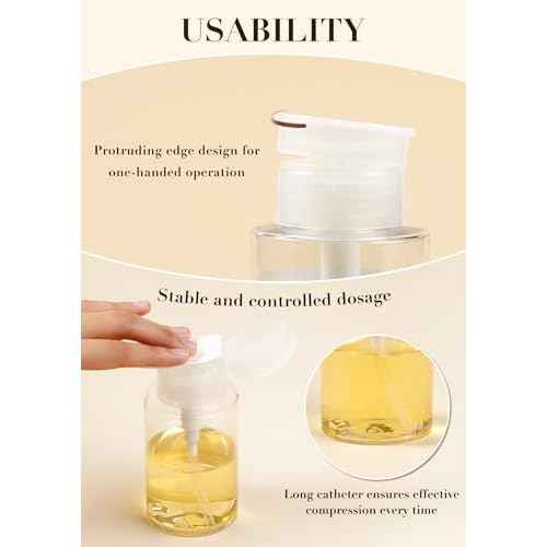2 Pack Push Down Pump Dispenser, Empty Pump Bottle Dispenser with DlY Lables for Nail Polish, Makeup Remover, Alcohol, Facial Toner 5.1oz/150ML