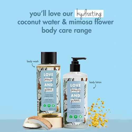 Love Beauty and Planet Luscious Hydration Body Lotion for Hydration Coconut Water & Mimosa Flower Natural Ingredients, Plant-Based Moisturizers, Vegan, Cruelty-Free 13.5 oz