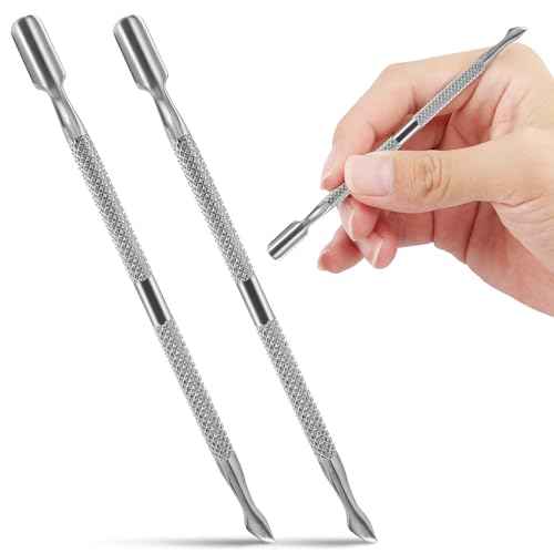 2 Pcs Cuticle Pusher Cutter and Remover, Professional Double Ended Stainless Steel Dual Head Cuticle Pusher Tool Nail Care Polish Remover Cuticle Trimmer, Durable Manicure and Pedicure Tool (Silver)