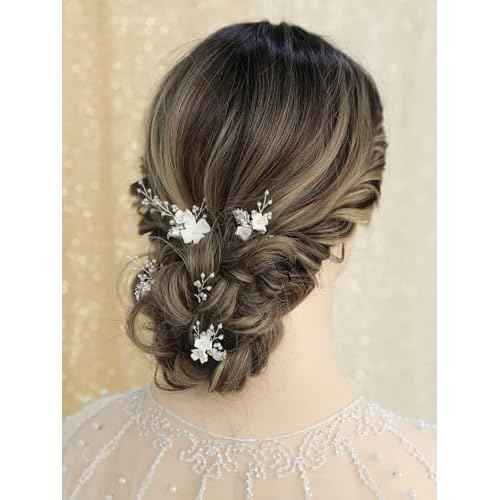 Handmade Pearl Bridal Wedding Hair Pins 6Pcs White Flower Gold Leaf Pearls Clips Bridal Hair Accessories for Women Brides Bridesmaid