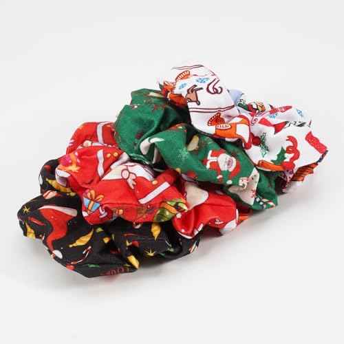 4PCS Christmas Holiday Hair Scrunchies Festive Santa Candy Cane Ponytail Holder Hair Tie Hair Accessories