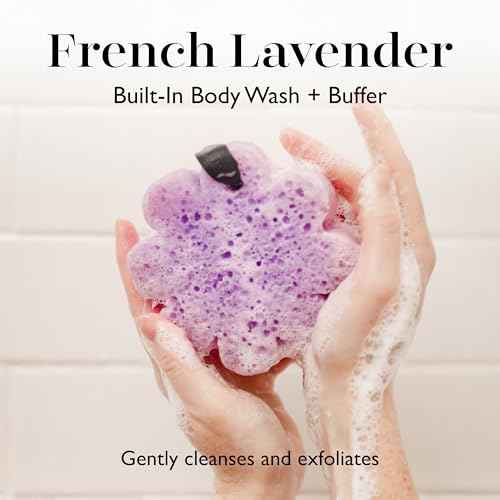 Spongelle French Lavender Wild Flower Buffer Body Scrubber | Bath & Shower Loofah for Women | Exfoliator with Body Wash Infused Sponge | 14+ uses