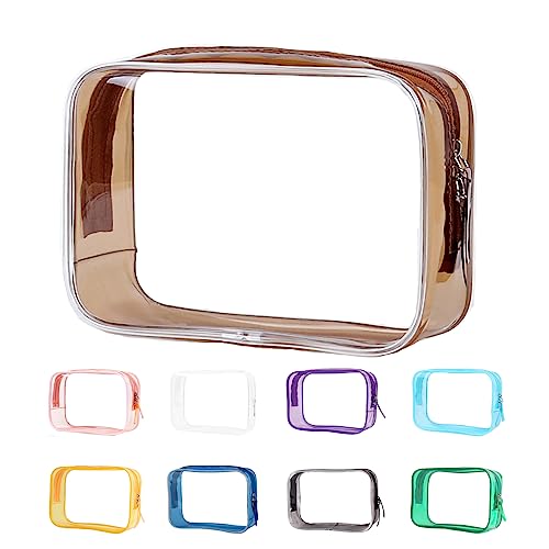 Clear Pouch Small, Makeup Bag, 6.6"x2.3"x4.7" Size TSA Approved Toiletry Bag, Clear Travel Bags for Toiletries, Cosmetic Bag for Women and Men Small-1 Pack Coffee