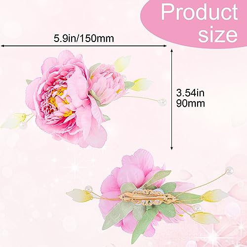 2pcs Silk Flower Hair Clips for Women, 2 in 1 Flower Brooch, Pearl Floral Hair Pins Barrettes for Women Girls Brides Party Wedding Decor Hair Buns Updo Holder Accessories- Pink & Light Pink