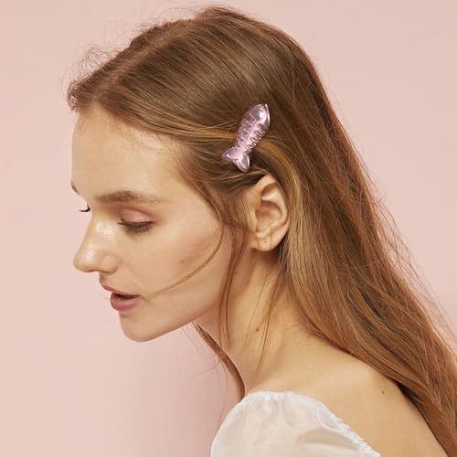 4pcs Fish Bone Hair Clips, Translucent Pink Small Barrettes, Resin No Crease Bangs Kawaii Hairpin, Duckbill Hair Accessories for Women Girls Toddlers Birthday Christmas Party