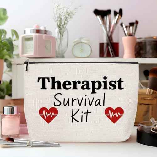 Therapist Survival Kit Makeup Bag, Therapy Portable Pouch Travel Essentials Organizer Cosmetic Bags for Women, Funny Travel Makeup Toiletries Accessories, Christmas Gifts for Women