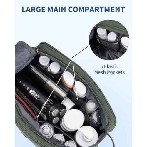 WANDF Toiletry Bag for Men Travel Toiletry Organizer Canvas and Leather Dopp Kit Water-Resistant Shaving Bag for Travel Accessories (Green, Large)