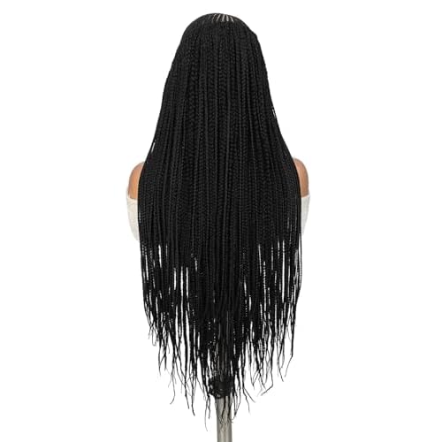 Braided Wigs for Black Women 13x8 HD Lace Front Cornrow Braids Wig Premium Synthetic Hair 30 Inch Full Lace Cornrow Box Braid Wig with Baby HairNatural Black