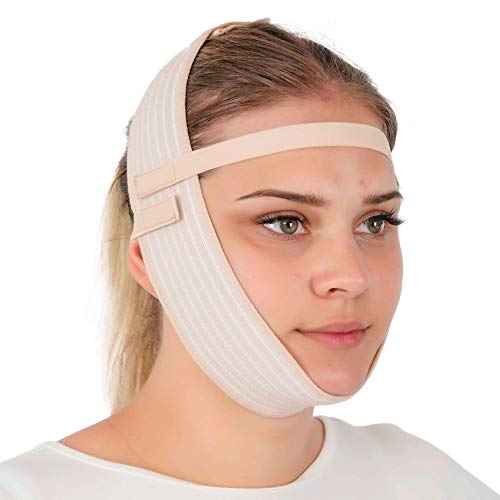 Post Surgery Facial Compression Garment Chin Strap Band, Double Chin Face Wrap Tape, Jawline Exerciser, Face Slimmer, Jowl Tightening, Chin Lifting Belt (Beige)