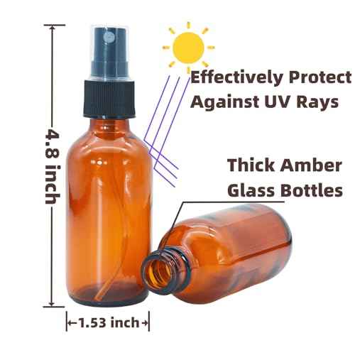 4 PACK 2 oz Amber Small Glass Spray Bottles, Empty Spray Bottle for Hair, Plants, Perfume - Fine Mist, 2oz Mini Spray Bottle
