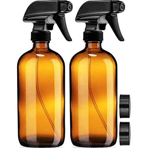 Sally's Organics Empty Amber Glass Spray Bottles - 2 Pack - Large 16oz Refillable Bottle for is Great for Essential Oils, Plants, Cleaning Solutions, Hair - Durable Nozzle - Fine Mist/Stream Setting