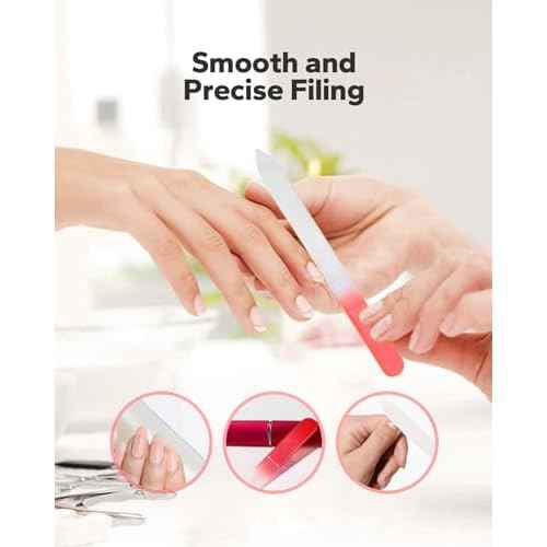 Glass Nail File with Case (3 Pack), Glass Nail Files for Natural Nails, Professional Czech Glass Nail File, Crystal Nail File, Gentle Nail Care Stocking Stuffers and Christmas Gifts for Women