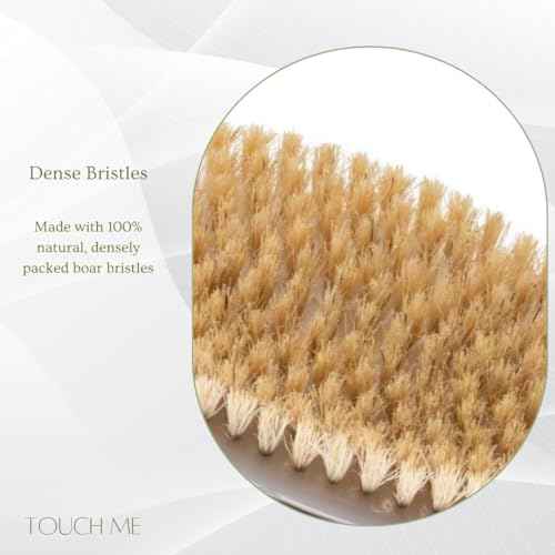 100% Natural Boar Bristle Body Brush with Contoured Wooden Handle for Dry Brushing Exfoliating Wooden Shower Brush for Smooth Glowing Skin by Touch Me