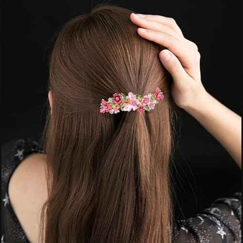 2 PCS Vintage Flower Jewelry Design Hairpin,Pink Rhinestone Flower Hair Clips Hair Barrette for Women and Girls French Style Hair clips Hair Accessories