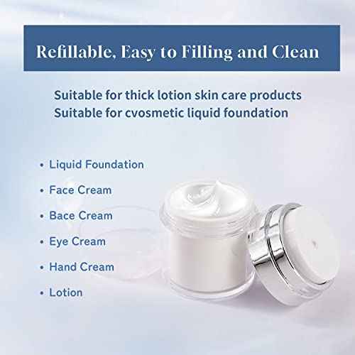 2Pack Airless Pump Jars with Cosmetic Spatula, 3.5 oz Empty Refillable Cosmetic Air Pump Jars Bottles Airless Lotion Cream Dispenser Portable Travel Makeup Containers (Silver)