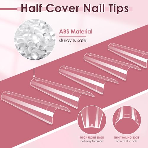500PCS Clear Coffin Nails Tips - Short Nails Tips for Acrylic Nails Professional, Half Cover Fake Nails,10 Size Ballerina Nail Tips False Nails French Nail Tips