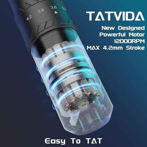 Tattoo Gun Kit Portable Machine, Complete Rotary Tattoo Machine with 7 Strokes Length Cartridge Needles Tattoo Ink Practice Skin Bandage Professional tattoo pen kits for starter
