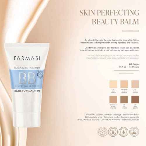 FARMASi Make Up BB Cream Beauty Balm, Full-Coverage Foundation, Concealer, Moisturizer BB Cream for All Skin Types, 1.7 fl. oz. / 50 ml (Light to medium)