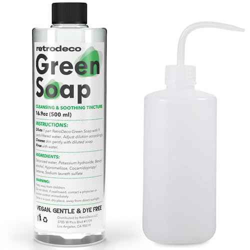 Ultra Concentrated 16.9oz Tincture of Green Tattoo Soap USP: Makes 1.3 Gallons of Green Soap with XL 16.9oz Squeeze Bottle