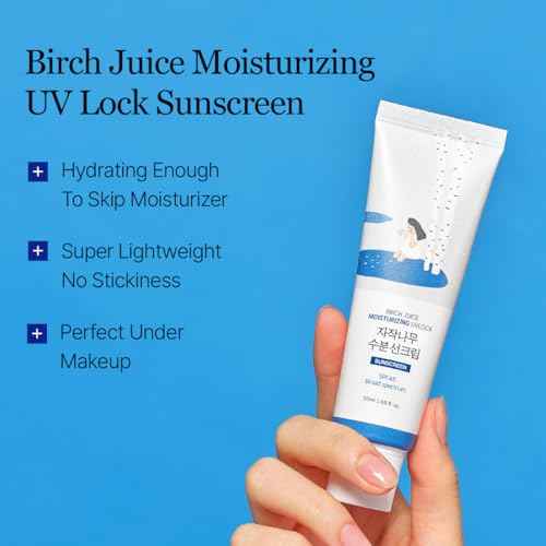ROUND LAB Birch Juice Moisturizing UV LOCK SPF 45 | NBC No1 SPF, Glow Sunscreen for Daily Skincare, Non-toxic, UV Protection, Lightweight, Oil-Free, Organic, Korean Sunscreen (1.69 Fl Oz)