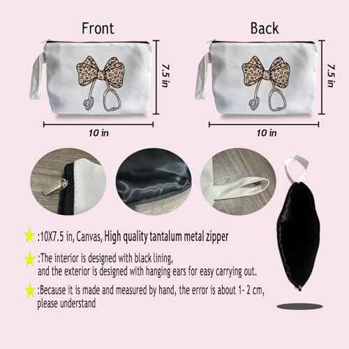 Leopard Bow Stethoscope Nurse Makeup Bag - Trendy Nurse Themed Gifts for Lovers Girls Mom Women, Bow Stethoscope Nurse Cosmetic Bag, Nursing Student Gifts, Canvas Zipper Makeup Bag