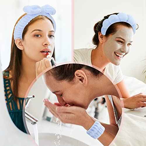 Sponge Spa Headbands for Women & Wristband Set,Puffy Makeup Headband for Washing Face, Skincare Headband, Self Care Gift for Women and Teen Girl Gifts Trendy Stuff, Christmas Gifts for Teens