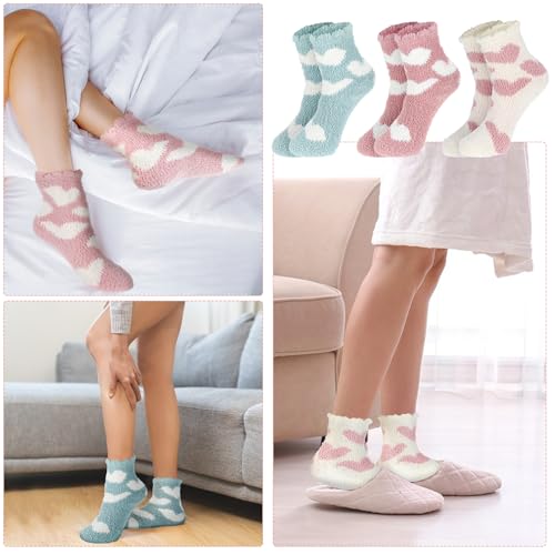 3 Pairs Aloe Socks Moisturizing Spa Socks, Winter Warm Home Sleeping Socks Don't Shed Lint, Women Spa Pedicure Foot Care Socks Fluffy Slipper Socks