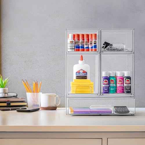 Sorbus Acrylic Storage Containers - 5 Pack, Stackable Storage Bins Set for Bathroom Organization - Clear Acrylic Drawer Organizers - Makeup Case Pull-Out Drawers (7.6¡¯¡¯ and 4.4¡¯¡¯ Tall and 12.1¡¯¡¯ Wide)