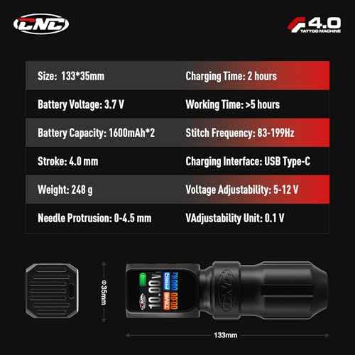 CNC Wireless Tattoo Machine, Rotary Pen with 3200mAh Dual Batteries Power Supply Tattoo Gun LED Display 4.0 Stroke Coreless Motor for Tattoo Professionals and Beginners CNC-M2-E77PRO-1