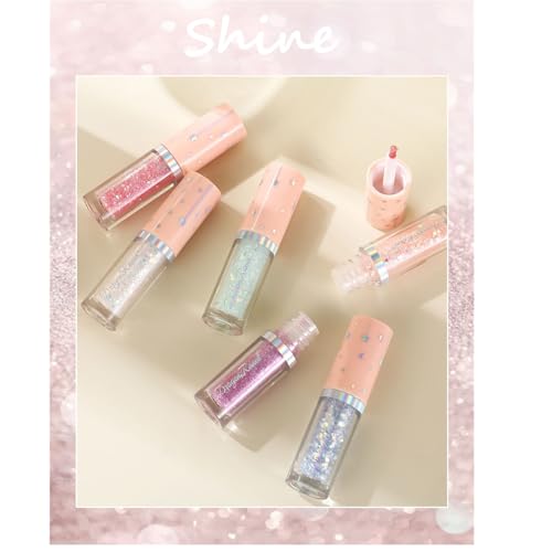 BONNIE CHOICE 6Pcs Liquid Glitter Eyeshadow Eyeliner, Korean Makeup Glitter Shinning Eye Liner Long Lasting Quick Drying Pigmented Loose Bling Under Eye Shadow Makeup Christmas Day Gifts for Women