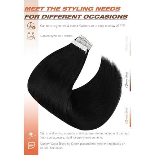 Sunny Hair Tape in Hair Extensions Human Hair 22inch Hair Extensions Real Human Hair Tape in Extensions for Women Jet Black Invisible Remy Hair Natural Straight Skin Weft Double Sided Tapes 20Pcs 50g