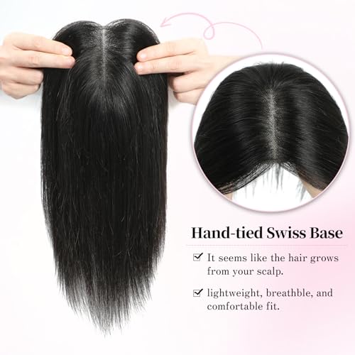 Hair Toppers for Women Real Human Hair Toppers for Women with Thinning HairPieces No Bangs 10 ¡¿ 12 cm Larger Swiss Base Wiglets 12Inch Top Remy HairPieces for Thinning Medium Brown