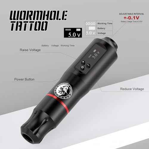 Tattoo Gun Kit, Wormhole Tattoo Kit Wireless Tattoo Machine Kit with 1,600 mAh Capacity Wireless Power Supply Digital LED Display Tattoo Pen Kit WTK279