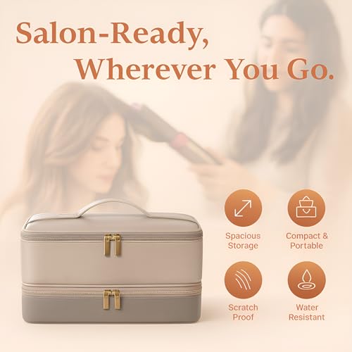 for Dyson Airwrap Travel Case, Shark Flex Style Case, Hair Dryer Travel Bag, Shark Hair Dryer Storage, Airstraight Air Wrap Flexstyle Fusion Organizer, Dyson Travel Bag (Beige & Gray)