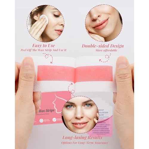 40PCS Facial Wax Strips for Hair Removal, Facial Hair Removal for Women, Waxing Kit for Women's Face, Bikini, Chest, Body, Arms, Legs, Back, & Brazilian | 40ct Waxing Strips & 4 calming Oil Wipes