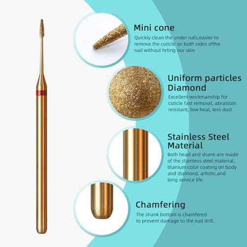 1mm Mini Cone Cuticle Clean Nail Drill Bit, Titanium Series Russian Diamond Nail Bits Professional Safety Under Nail Cleaner for Cuticle Dead Skin, Electric Nails Accessories, Fine