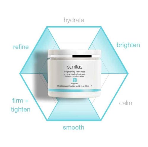 Sanitas Skincare Brightening Peel Pads, Home Peeling Treatment With Lactic, Glycolic, and Salicylic Acids, Exfoliating Treatment, 50 Pads / 2 Ounces