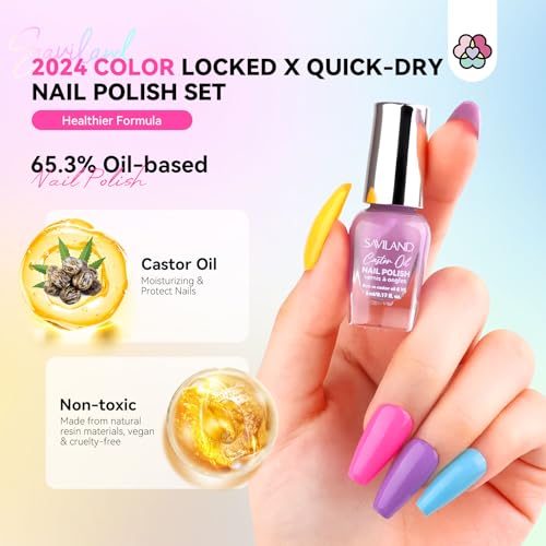 SAVILAND Quick-Dry Nail Polish Set - 20pcs Neon Rainbow Brights, Fingernail Polish Non-Gel Summer Colors with Castor Oil Infused Base & Glossy/Matte Top Nail Coats for Salon & Home Manicures DIY