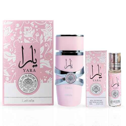 Lattafa Yara 2-piece Fragrance Bundle for Women (3.4 Oz Eau de Parfum Spray + 0.34 Oz Concentrated Perfume Oil)