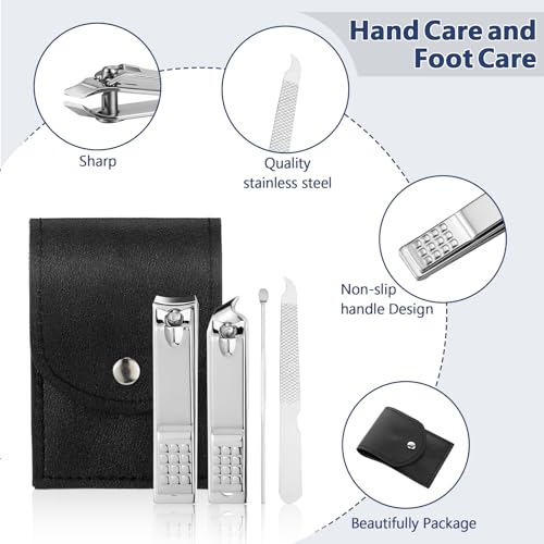 Lasnten 100 Bulk Nail Clipper Set Bulk Manicure Kit Stainless Steel Pedicure Professional Nail Care Kit with Travel Case Portable Grooming for Husband Men Women Family(Black,4 in 1)