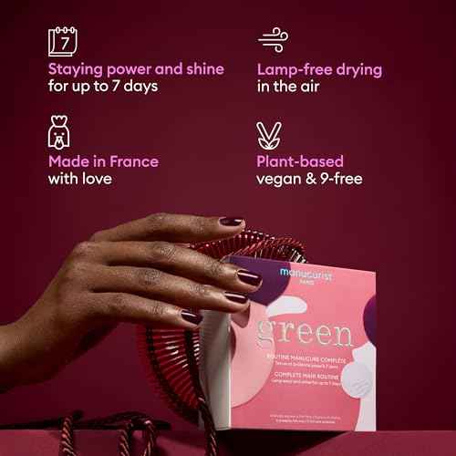 Manucurist Green¢â System Set with Plum - Professional Vegan Plant-Based Manicure Kit: 1 Degreaser, 1 Base Coat, 1 Nail Polish Dark Wine, 1 Top Coat, Dried Drops - Gifts for Women