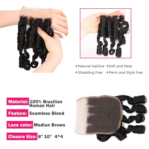 12A Real Brazilian Curly Human Hair Bundles 3 Pcs 12 Inch Bundle with 4x4 Lace Closure 100% Unprocessed Brazilian Virgin Human Hair Vogue Curly Extensions for Black Women Natural Color