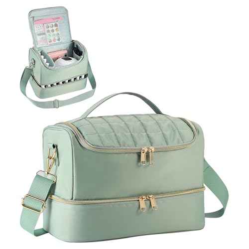 Nail Polish Organizer Case,Nail Storage Organizer Holds Nail Lamp & 50 Bottles Nail Polish,Travel Nail Tech Case,Waterproof Nail Kit Organizer Bag Fits Nail Supplies & Manicure Tools (Green)